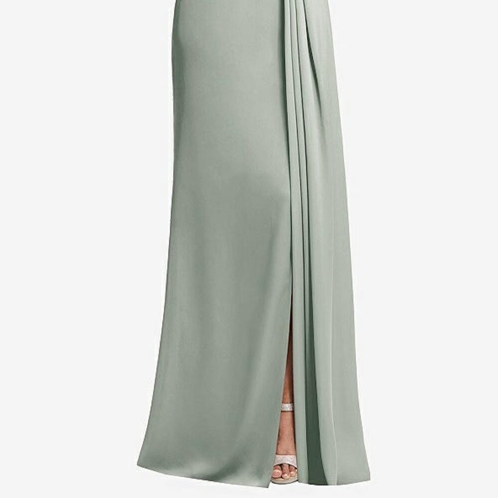 After Six 6878...One-Shoulder Draped Skirt Satin Trumpet Gown...Willow...Sz 10 - Picture 2 of 6